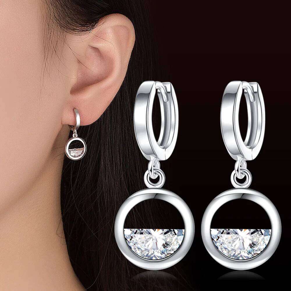 925 Sterling Silver Geometric Semicircle Zircons Earrings Ladies Fashion Simple Birthday Party Anniversary Jewelry Gift
