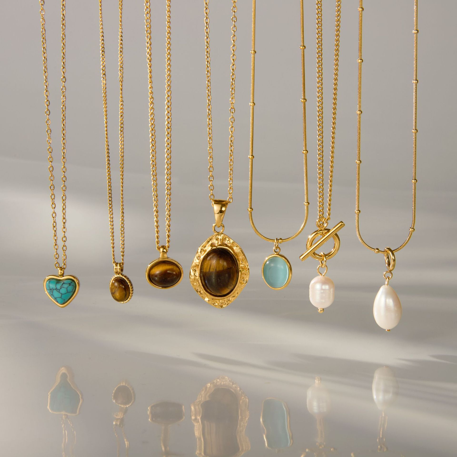 Titanium Pearl Necklace Light Luxury High-end Tiger Eye Stone Collarbone Chain Non-fading Jewelry Stainless Steel Accessories for Women