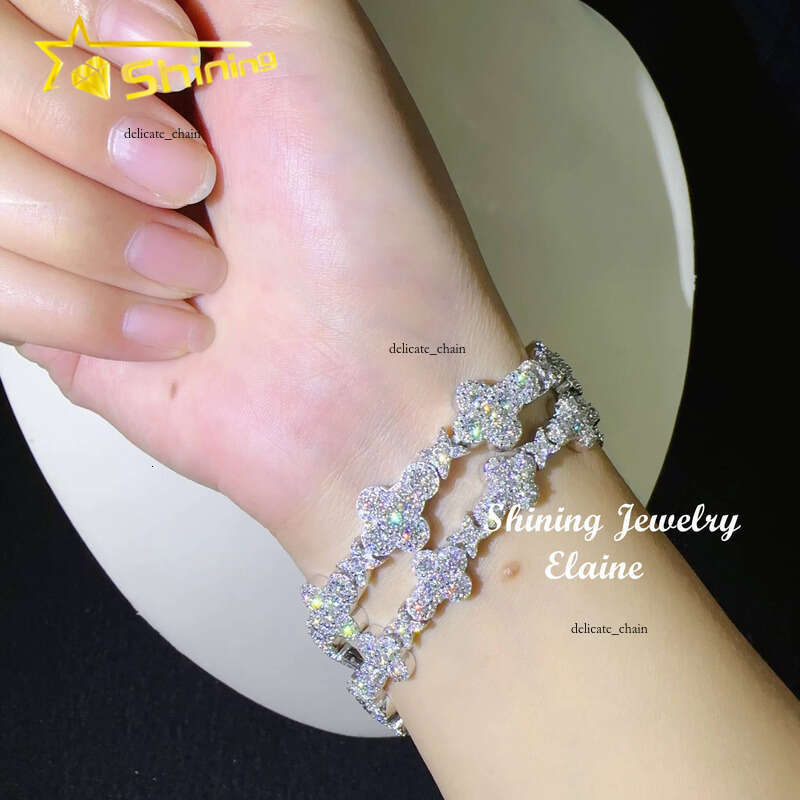 Pass VVS Moissanite Tester 10mm 13mm 925 Silver White Gold Cross Moissanite Hip Hop Iced Out Jewelry Tennis Bracelet