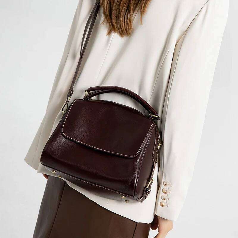 Women Cow Leather Crossbody Bags Female Retro Casual Cowhide Large Capacity Shoulder Bag Ladies Fashion Luxury Handbags JINXIANGGUO Tote