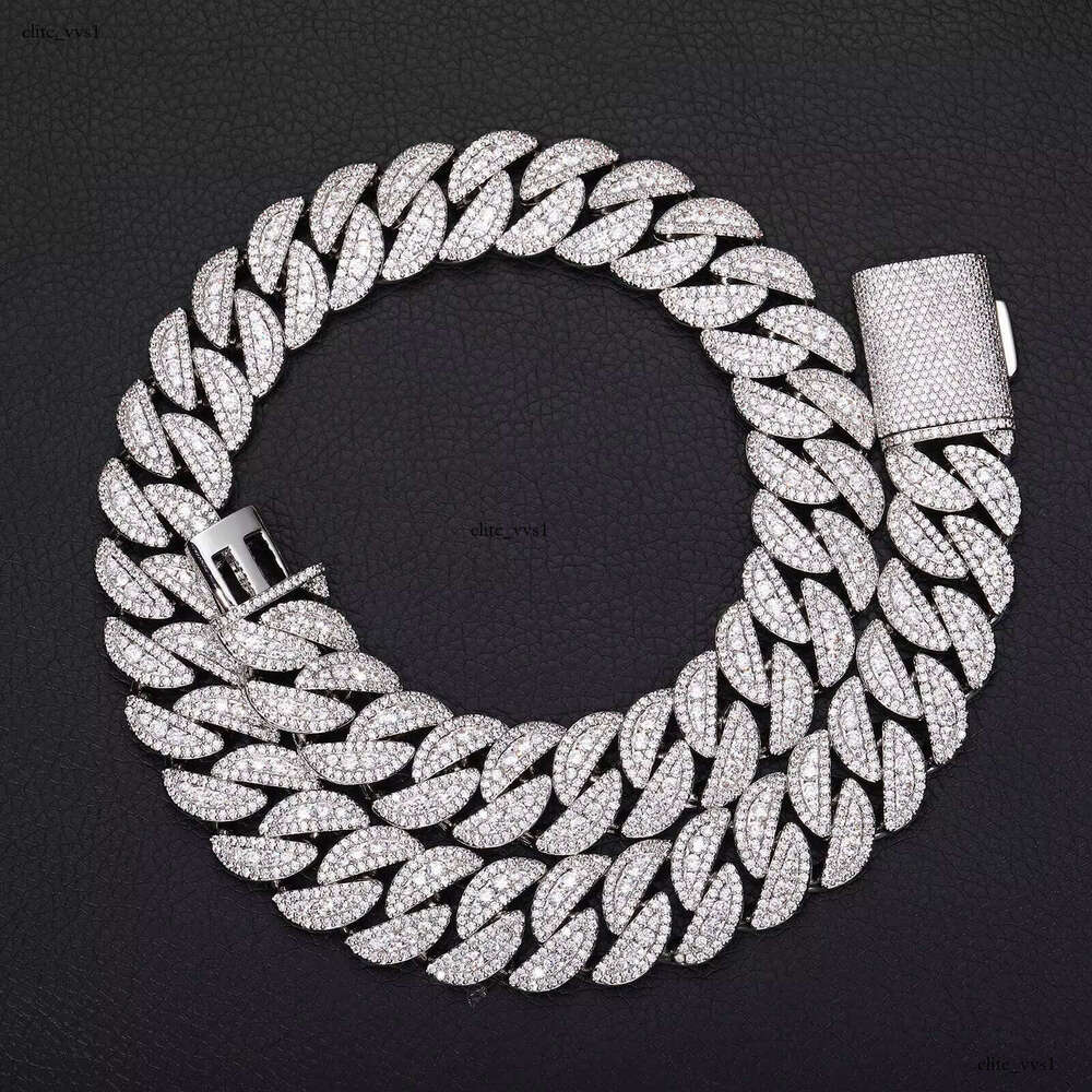 20mm Cuban Chain Bracelet Gold Plated Brass VVS Moissaniteia Men's Necklace