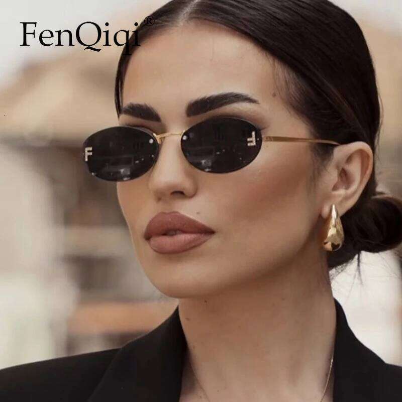 Rimless Retro Oval Sunglasses Cat Eye Sun Glasses Frameless F Letter UV400 Punk Sunglass Men Shade Driving Eyewear Gafas De Sol XJ260105