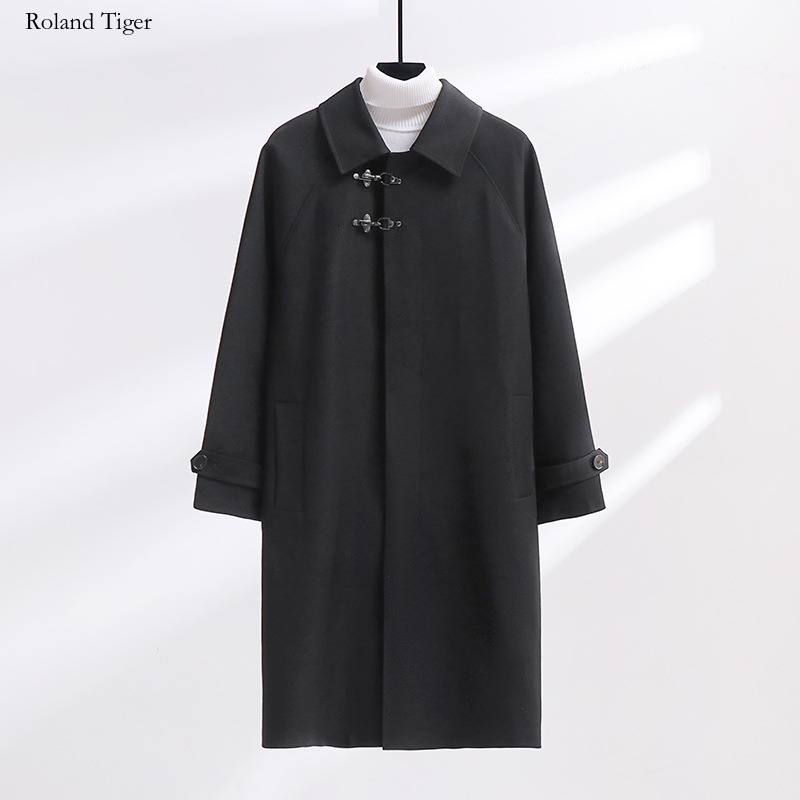 Roland Tiger Plus Size Loose Spring and Autumn Trench Coat for Men, Extra Long Stylish Jacket with Retro Design and Lace-up Details, Mature Trench Coat