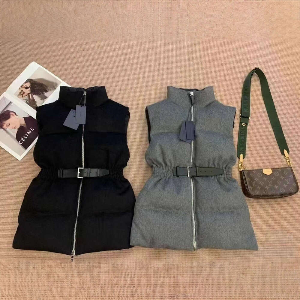 Designer High Version PD Home 24 New Fashionable Stand Collar Wool Belt Waist-Cinching Elegant Fashion Down Vest a8f4