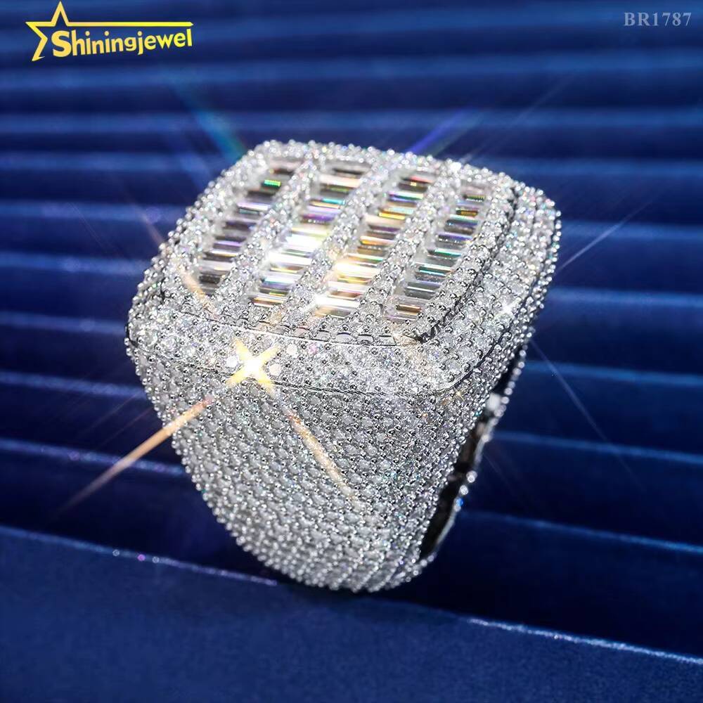 Luxury Style Ready to Ship Lab Diamond Jewelry Custom Ring Silver 925 Vvs Moissanite Iced Out Hip Hop Jewelry Mens Ring