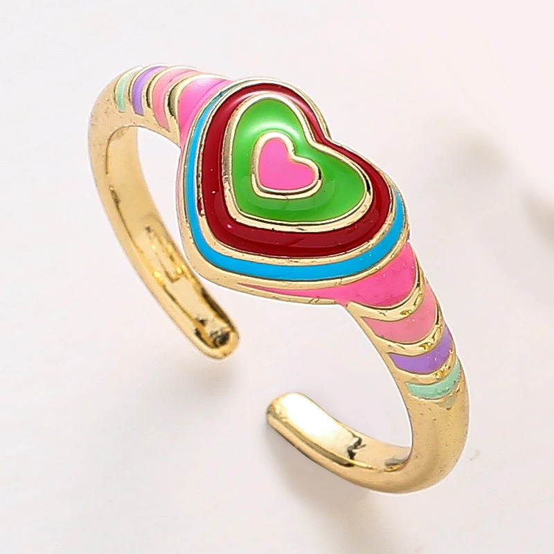 Fashion Geometric Aesthetic Heart Finger Rings for Women Stainless Steel Rings Adjustable Finger Ring Oil Dripping Jewelry rings 251230