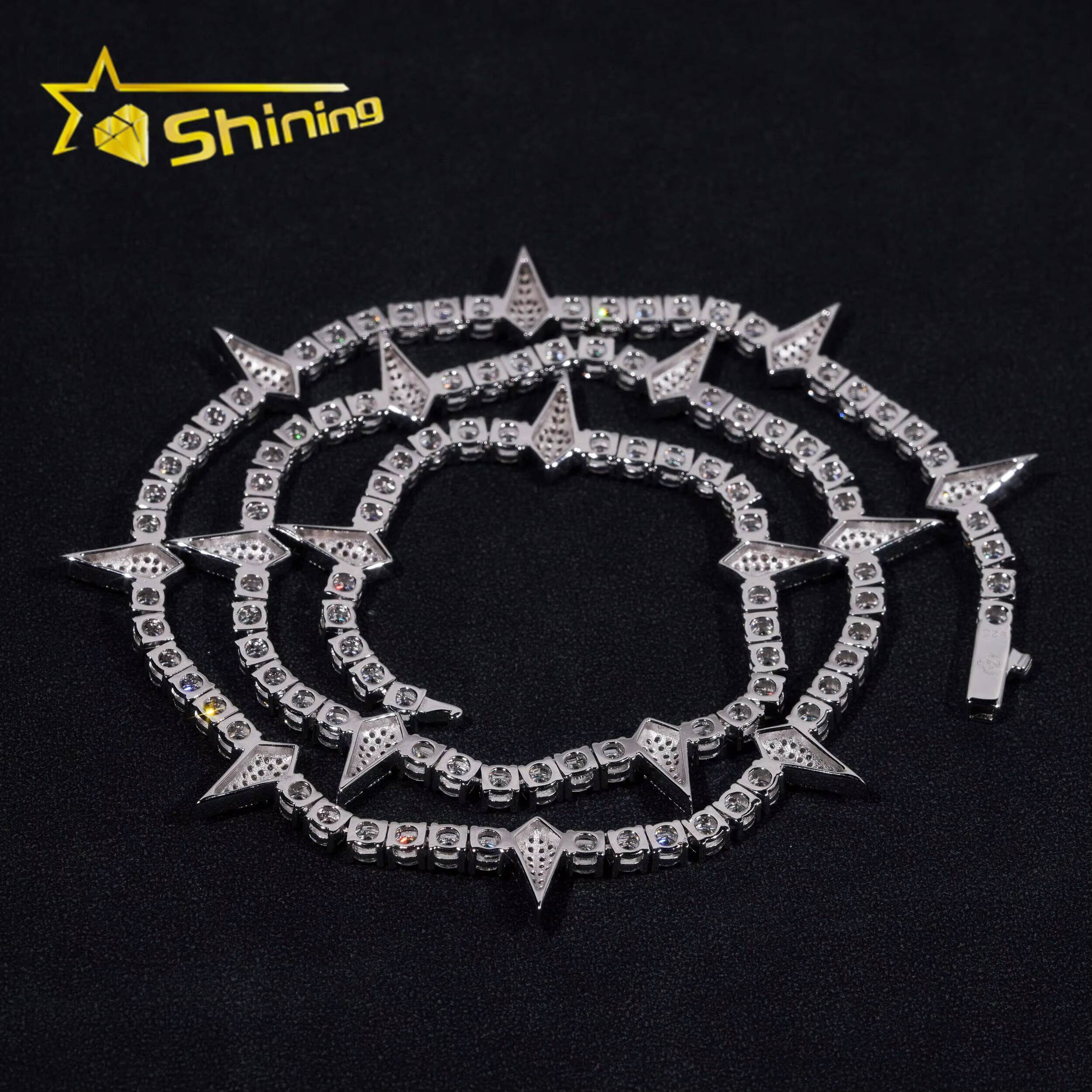 Custom Tennis Necklace Silver 925 New Design Iced Out Vvs Moissanite Diamond Hip Hop Lab Diamond Tennis Chain