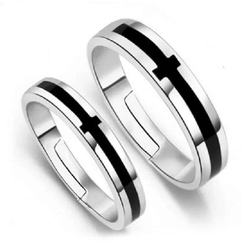 925 Sterling Silver Black and White Cross Couple Ring Fashion Simple Birthday Party Wedding Anniversary Jewelry Gift
