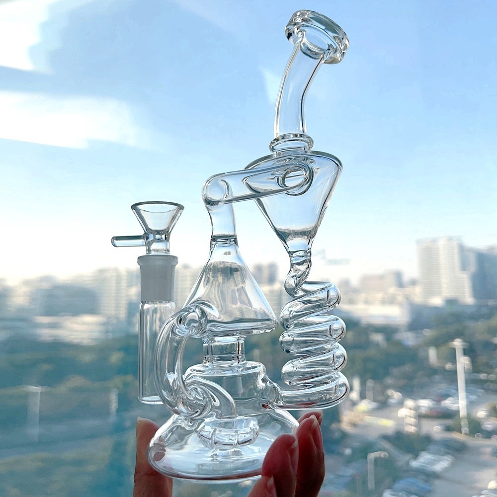 Recycler glass Water bongs Freezable Coil Oil Bong Thick glass Water Pipes Hookahs Shisha Smoking Accessory Percolator With 14mm 10.6''