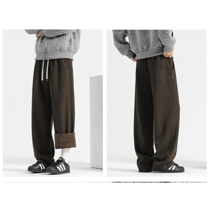 Thick Winter Wool Velvet Mens Wide Leg Sweats - Comfortable Sporty Casual Pant