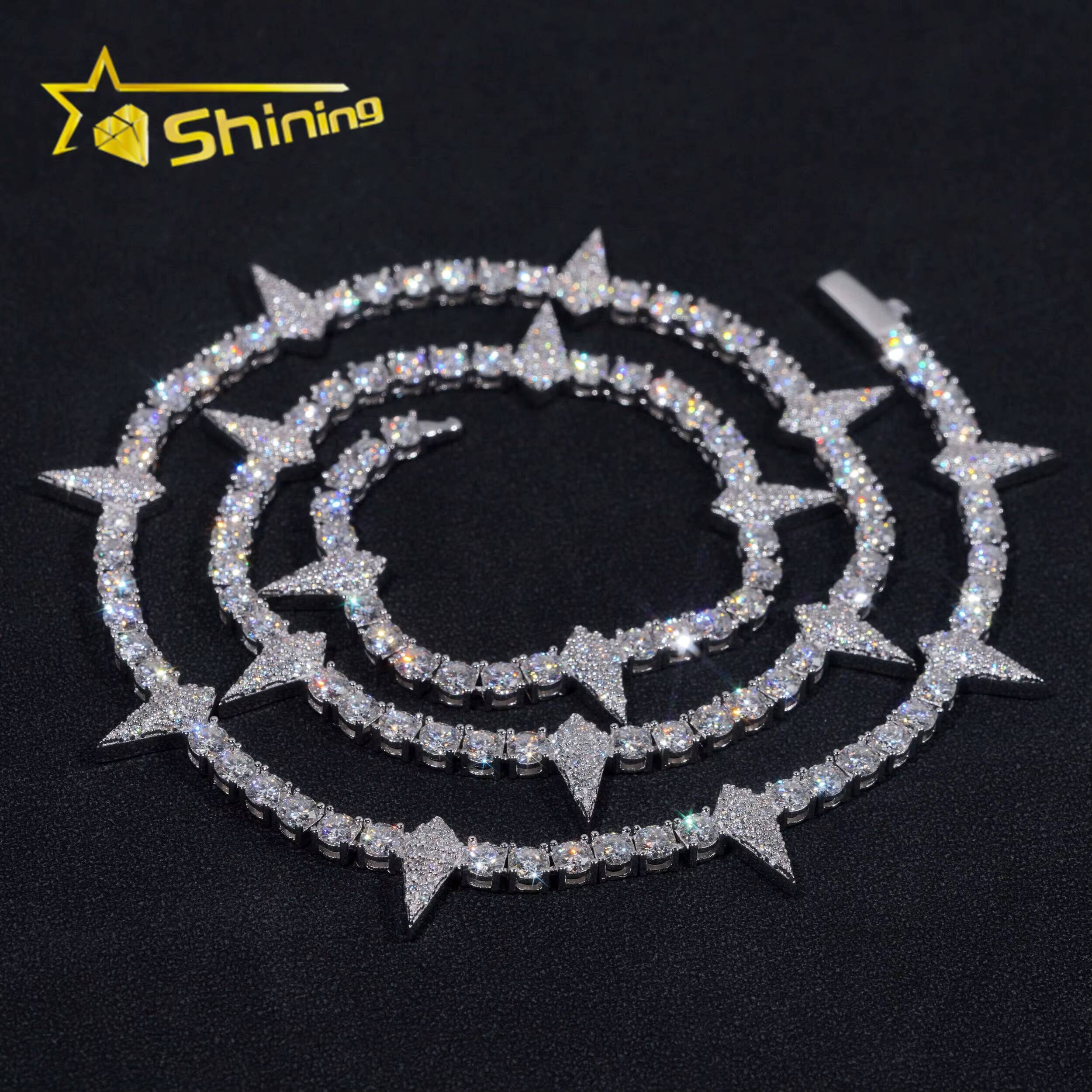 Custom Tennis Necklace Silver 925 New Design Iced Out Vvs Moissanite Diamond Hip Hop Lab Diamond Tennis Chain
