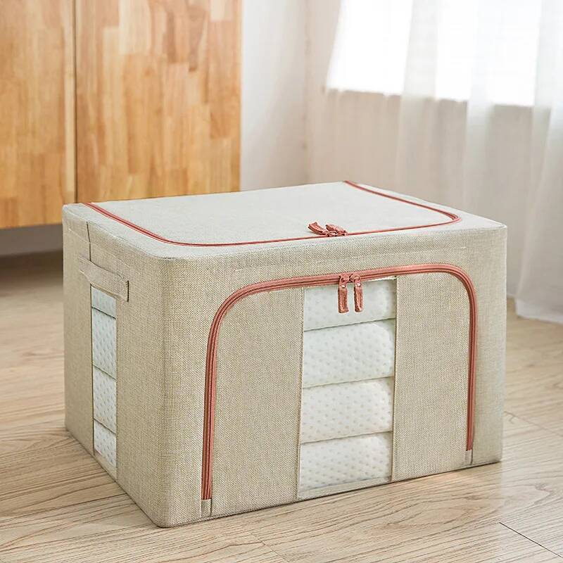 24/66l/100l Cotton And Linen Folding Fabric Storage Boxes Large Moving Crushed Steel Frame Clothes Quilt Toy Organizer ddmynov - view 6