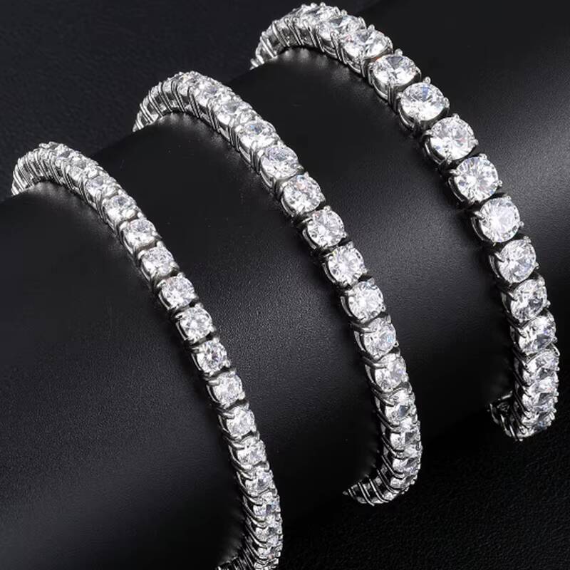 White Gold Plated 925 Sterling Silver Moissanite Diamond 3mm--5mm Tennis Bracelet VVS Diamond Moissanite Tennis Chain