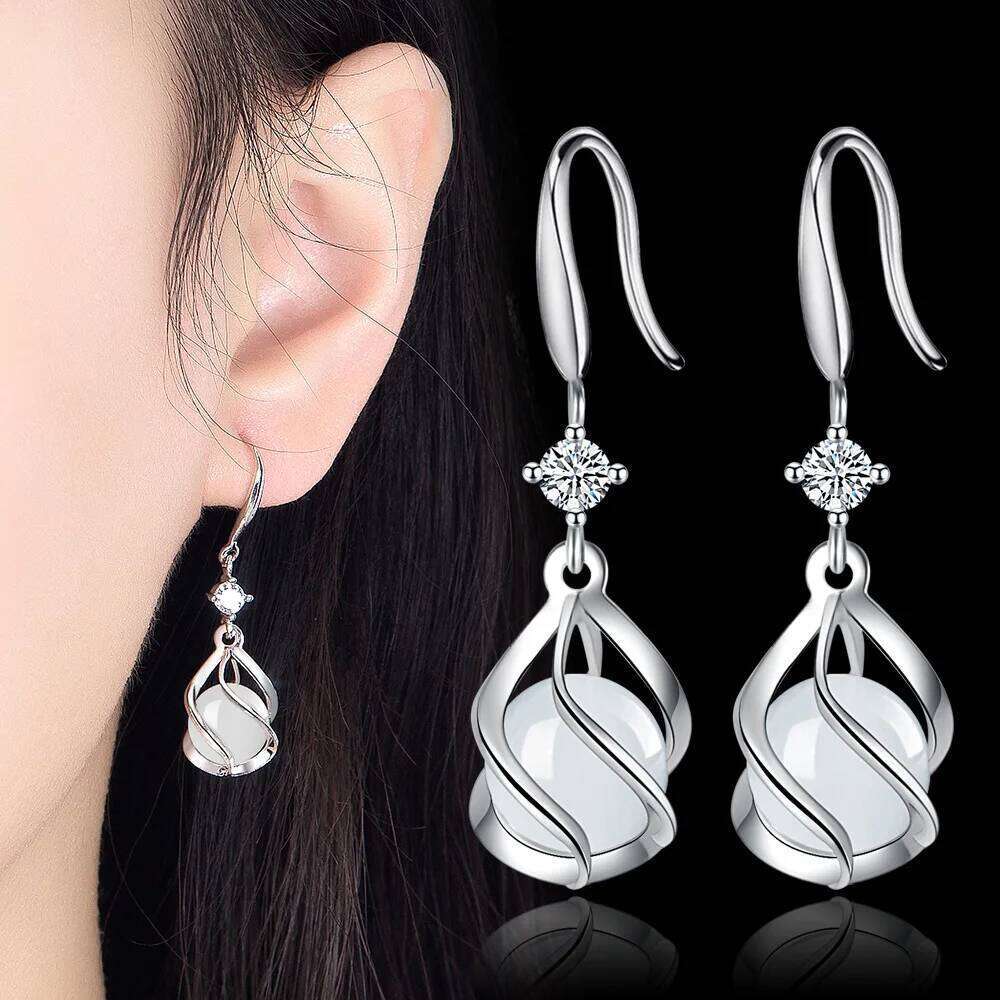 925 Sterling Silver Twist Moonstone Earring Ladies Fashion Simple Birthday Party Wedding Anniversary Jewelry Gift