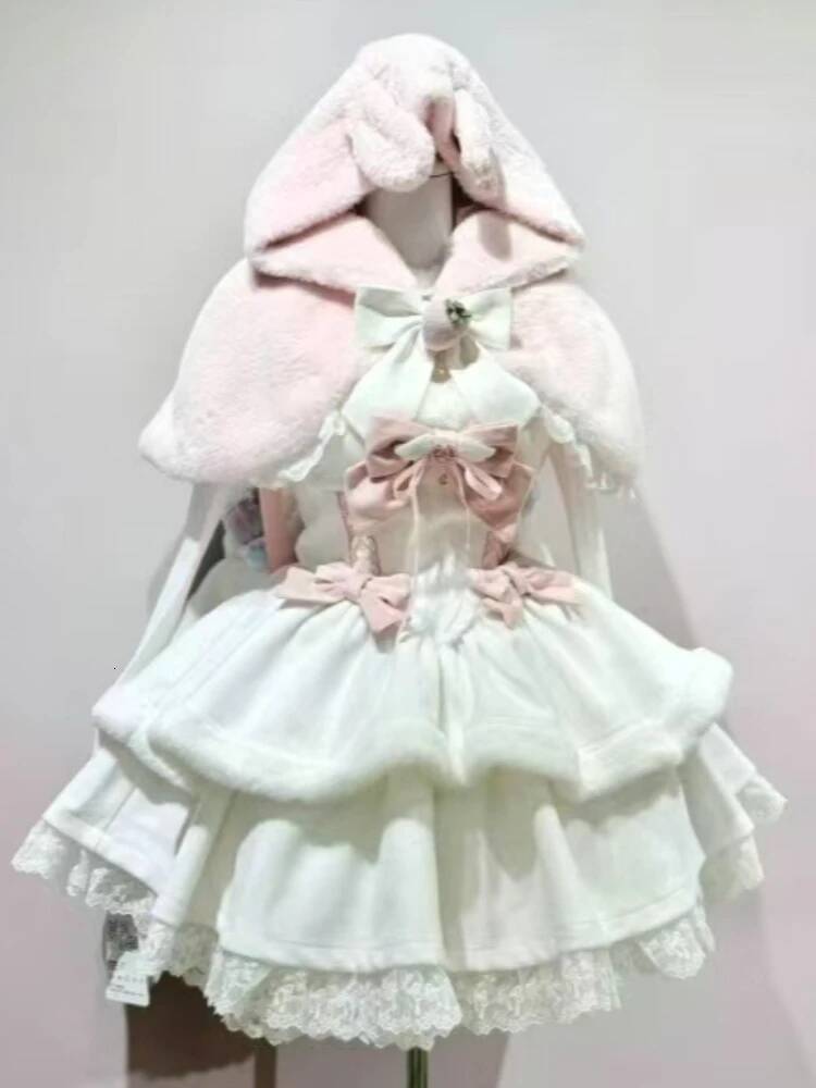 Bestseller Japanese Lace Long Sleeve Slim Tops Women Bow Cloak+High Waist Strap Skirt New Sweet Princess Suits Kawaii Lolita 3 Piece Sets ddmytues