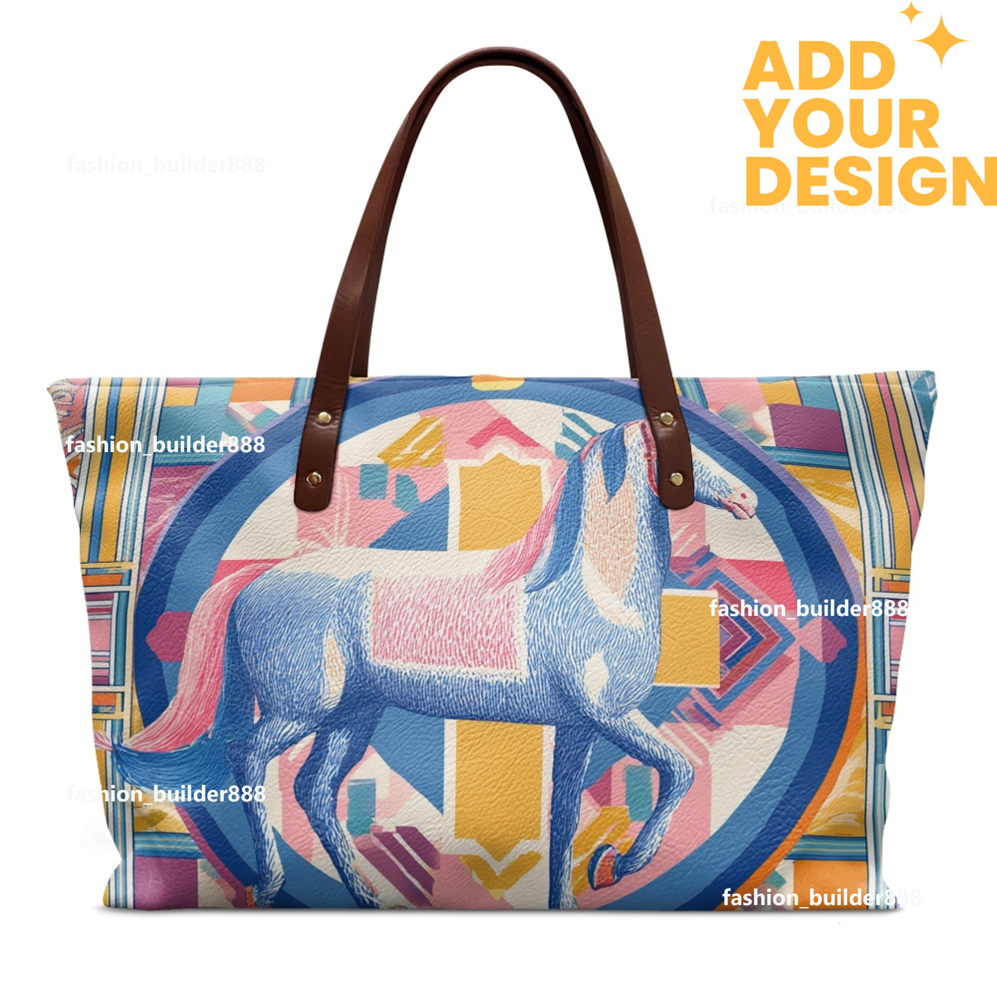 Custom H Oversize Pu Horse pattern Leather Tote Luxury Women Weekender Bag Shopper Handbag Travel Purse H10