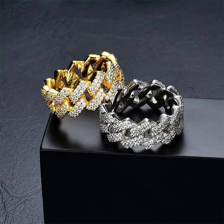 Hot Selling Fine Jewelry 18k Gold Plated 925 Sterling Silver Hip Hop Iced Out Vvs Moissanite Diamond Cuban Link Ring