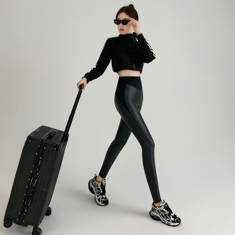 New Autumn & Winter Women's Fleece-Lined Slim-Fit Stretch Leather Pants, High-Waisted Skinny Leggings for Yoga & Outerwear
