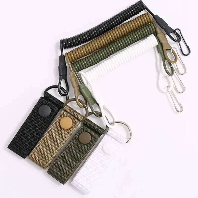 Tactical Anti-lost Elastic Lanyard Anti-theft Anti-cut Military Spring Seat Belt Gun Rope Key Ring Flashlight Accessories