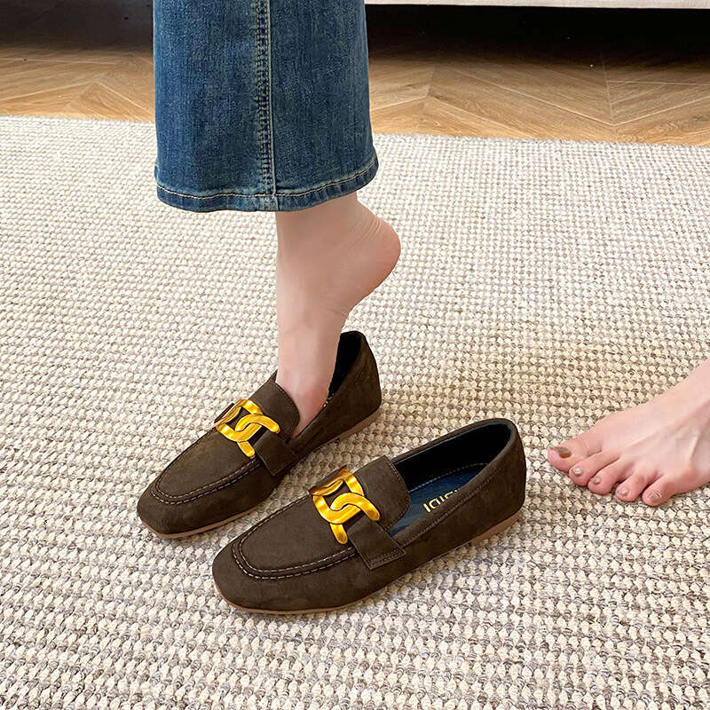 Leather Loafers for Women 2025 Autumn New Metal Buckle Height-Increasing Slip-On Shoes Large Size Free Shipping - view 8