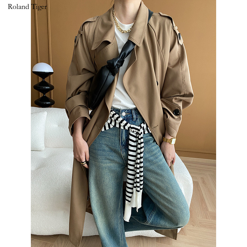 Roland Tiger Sinan Quiet Luxury Old Money Style Non-Iron Wrinkle-Resistant Double-Breasted Trench Coat 2025 Autumn Winter New SN5195