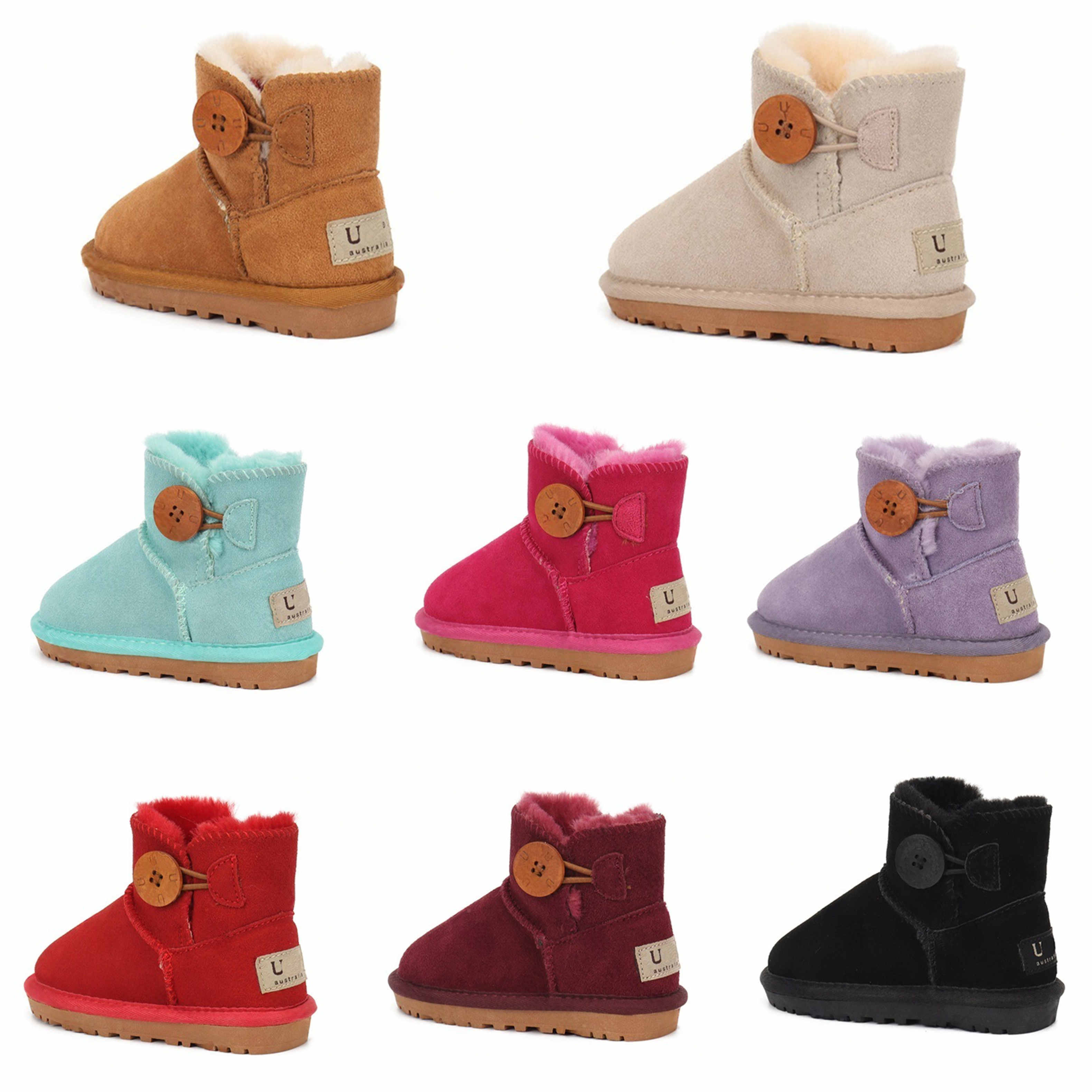 new Designer Fleece Boots Kid's Shoes Luxurious Snow Boots Boys Girls Black White White Boots Autumn Winter Warm Genuine Leather Childrens Shoes Flat Boots Toddler