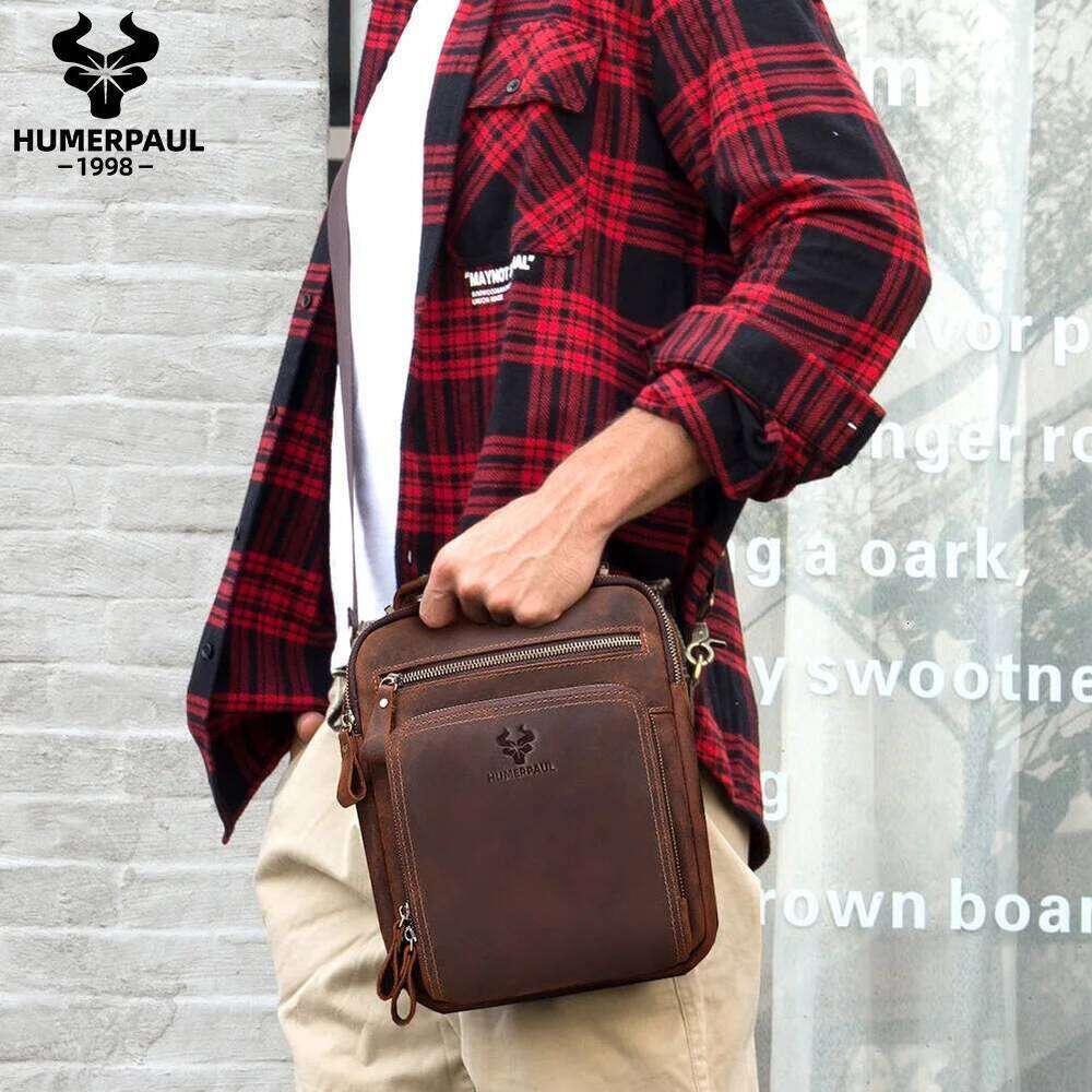 Luxury shoulder bag handbag Hobo HUMERPAUL genuine leather men's retro cross large capacity men's messenger casual travel bag Bolso Hombres 
