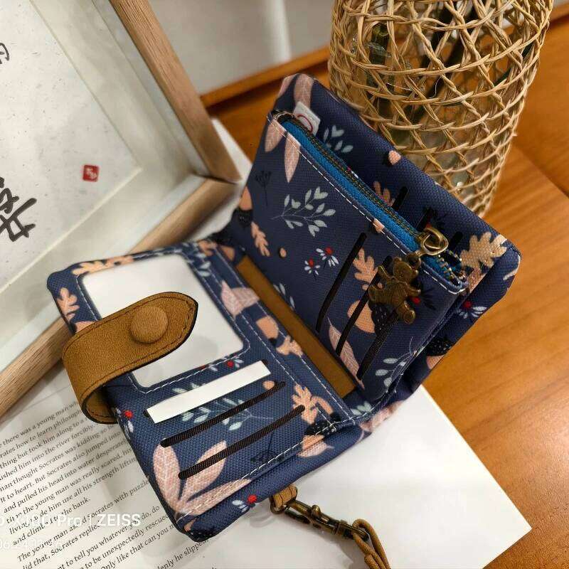 Women Zipper Hasp Short Wallet PU Leather-Capacity Coin Purse Money Bag Frosted Printing ID Card Holder Girl Cute Clutch