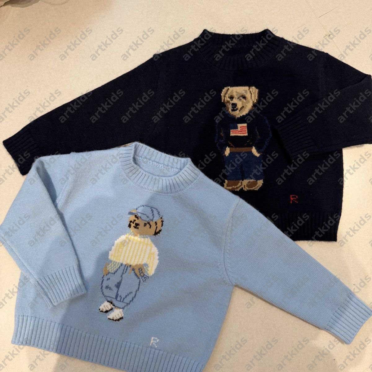 Bear Print Luxury Knitted Pullover Designer Cartoon Sweater For Kids Girls Boys Knits Long Sleeves Warm Soft Child Bodywarmer Tops Clothing Clothes DZD2601054