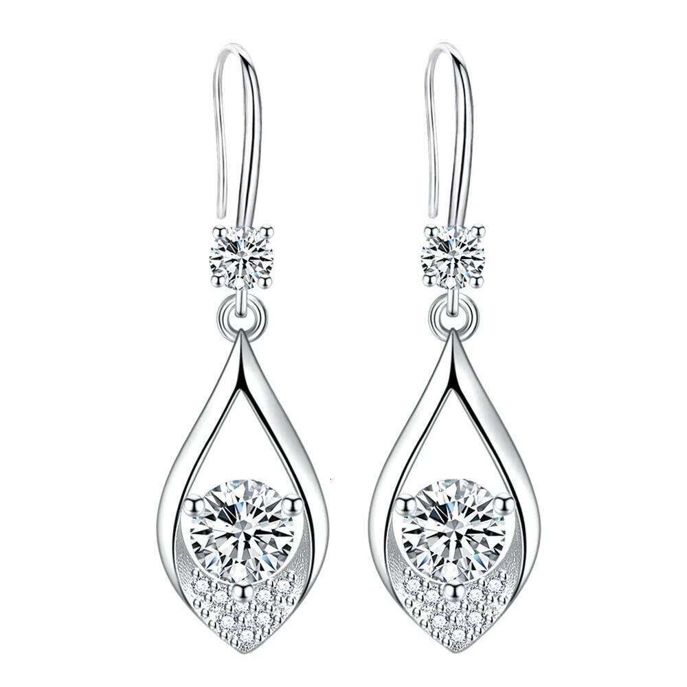 925 Sterling Silver Drop Zircons Earrings Ladies Simple Fashion Birthday Party Wedding Anniversary Jewelry Gift