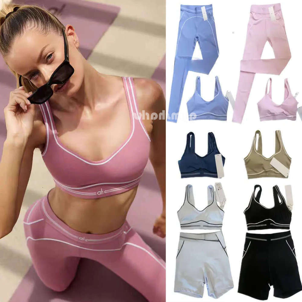 NEW Gym sets Hot Selling 10A quality Women gym Sports alonessitys sets Bra High Waist Hip bra alonessitys legging Tights Set alonessitys womens clothes set al