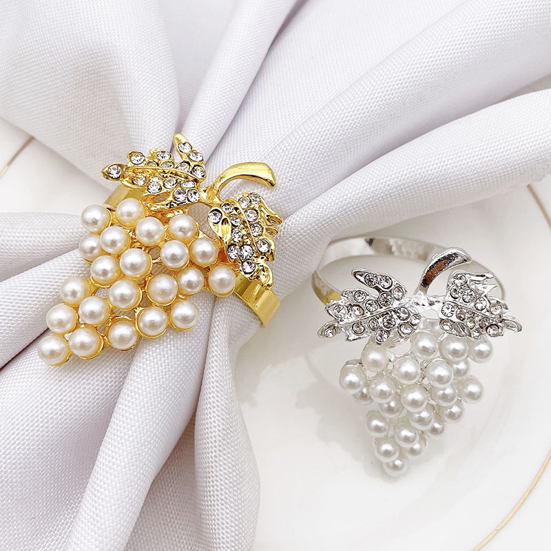 Grape Design Beaded Napkin Ring Gold Silver Napkin Holder
