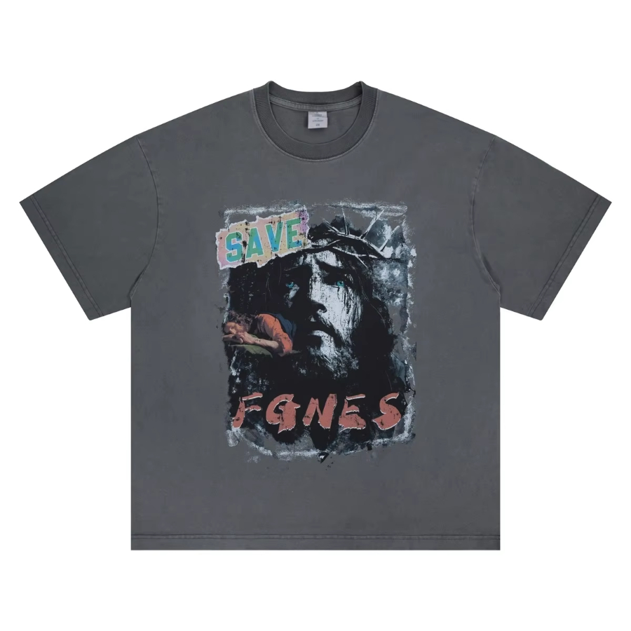 Nice Washed Digital Print T-Shirt Men Women Heavy Fabric T Shirt Tee