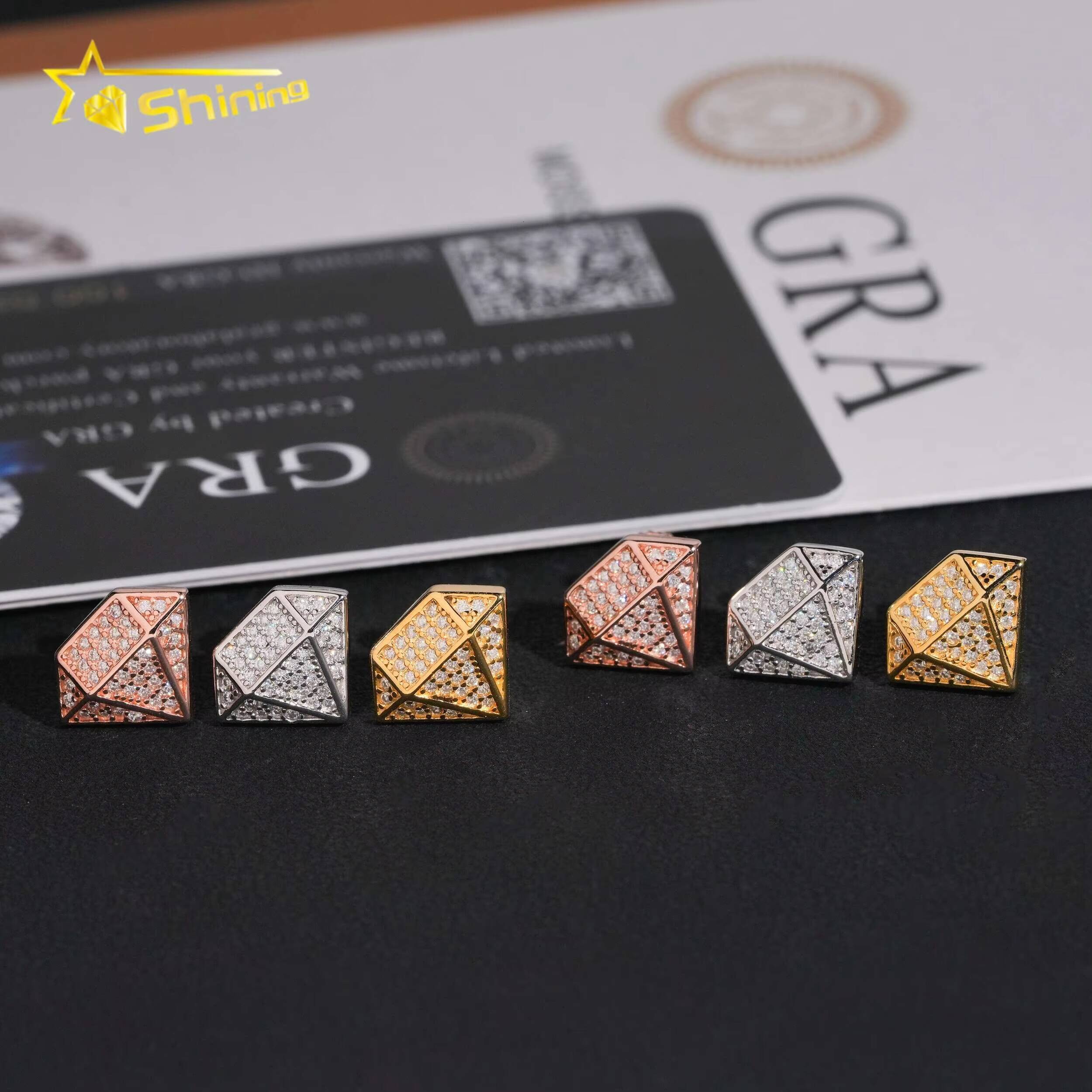 Fine Jewelry Bling Iced Out 925 Silver Diamond Shape Hip Hop Mens VVS Moissanite Earrings