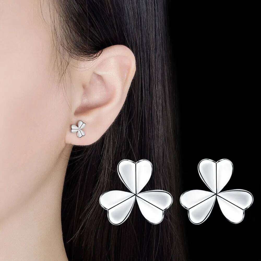 925 Sterling Silver Elegant Clover Stud Earrings Ladies Fashion Simple Birthday Party Wedding Anniversary Jewelry Gift