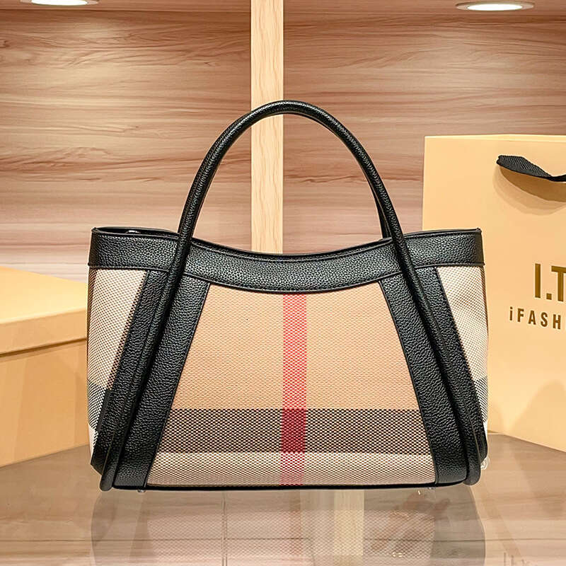 Free Shipping Genuine Leather Large Capacity Handbag Plaid Tote 2025 New Women's Shoulder Crossbody Bag
