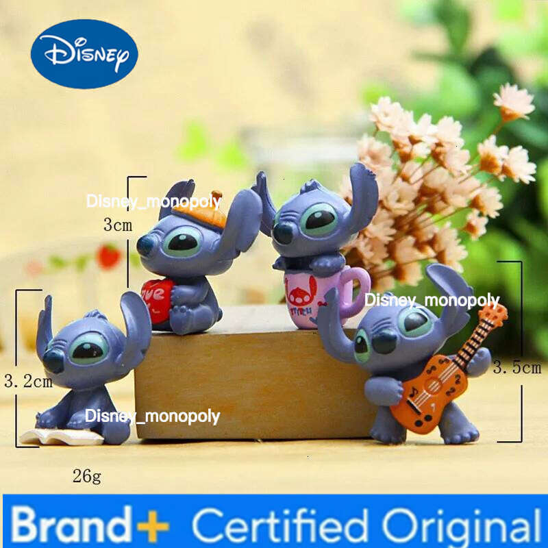 Disney 4pcs Cute Decoration Stitch Action Figure Micro Landscape Doll Ornament Charm Toys Brinquedos Birthday Party Gift H260105 H260105