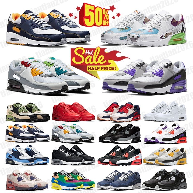 2026 Designer Shoes Trainers 90 Men Women Triple White Black Red Wolf Grey Polka Dot Infrared Running Shoe Recraft Leathers Mesh Laser Blue Tennis Outdoor sneakers