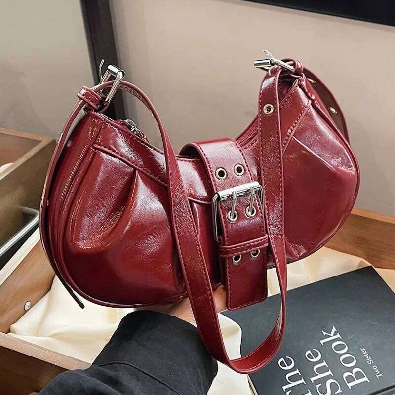 Retro Burgundy Underarm Shoulder Bags For Women PU Leather Vintage Female Crossbody Bag 2026 Y2K New Luxury Designer Handbags