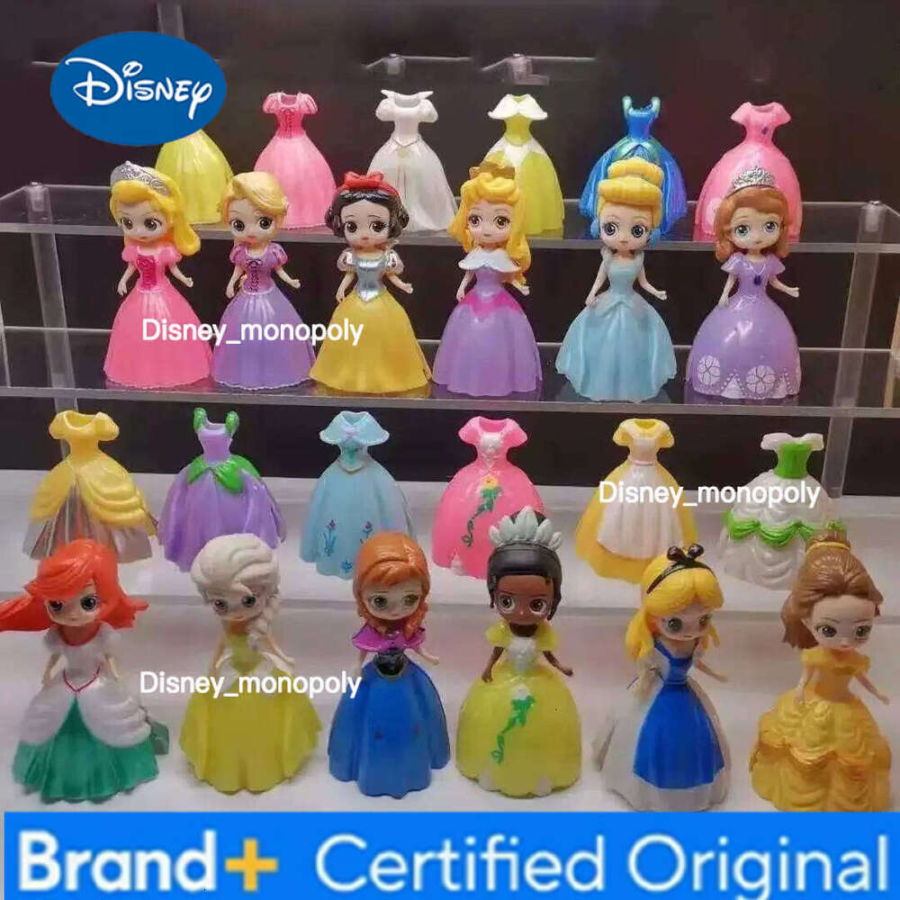 Disney Hot 24pcs Girls Princess Toys Mermaid Alice Cinderella Clothes Dress Changing DIY Action Figure Toy Girl Gift H260105