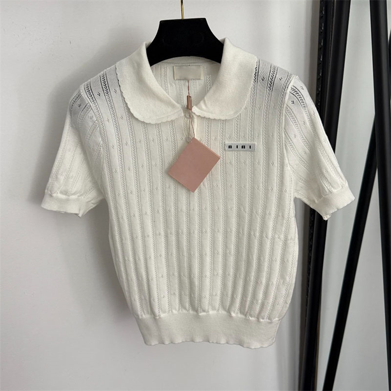 Designer Women Knitted Tees Lapel Neck Classic Slim Fitted Tees Sporty Beach Party Supple Casual Top