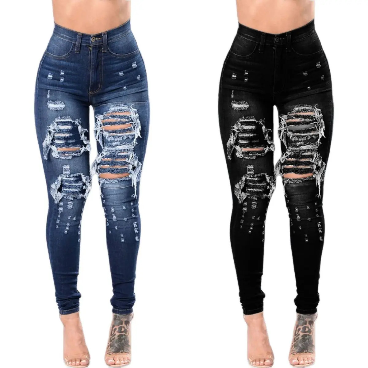 Autumn High Waist Ripped Jeans For Women Fashion Stretch Skinny Denim Pencil Pants Casual Slim Trousers S-3XL 260104