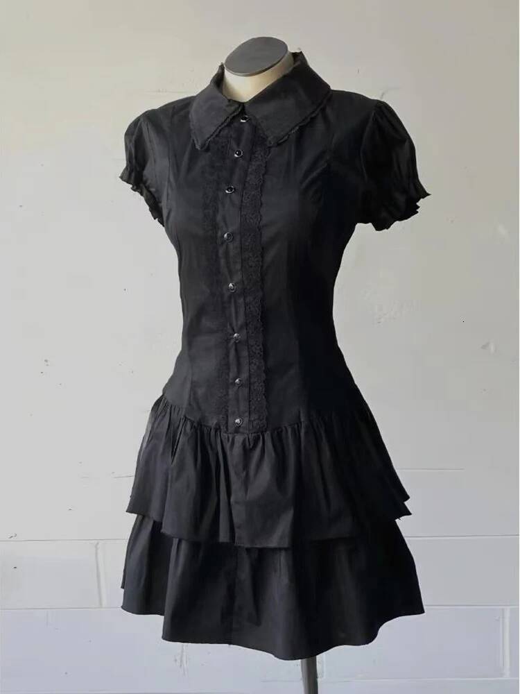 Bestseller Sweet Lolita Lace Dresses Y2k Slim Waist High Street Short Sleeve Dress Women Retro 2025 Summer New Bottoming Vestidos Fashion ddmytues