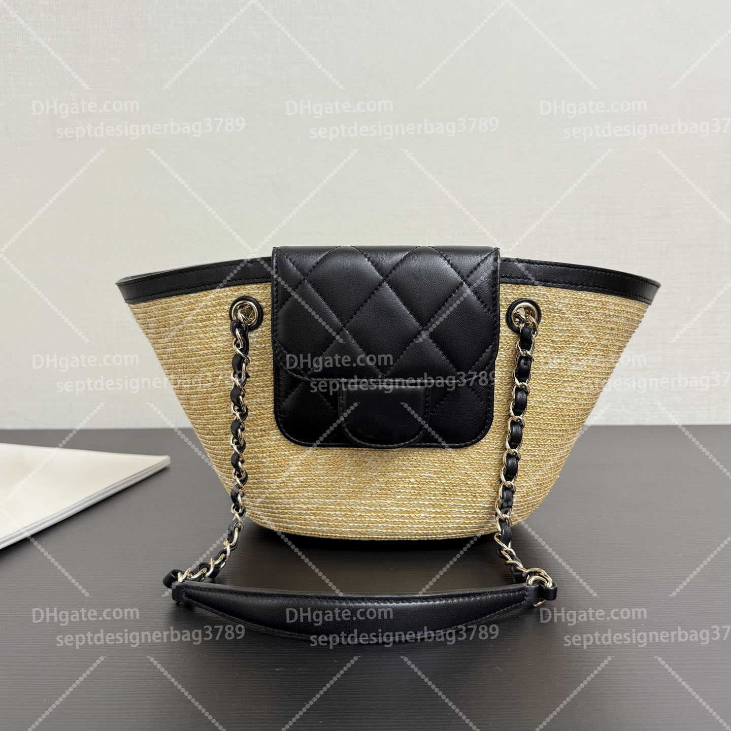 26C New Designer Bag Women's Straw Chain Bag Luxury Shopping Bag Fashion Basket Woven Bag Size 34cm 12A High Quality Composite Bag Purse With Box