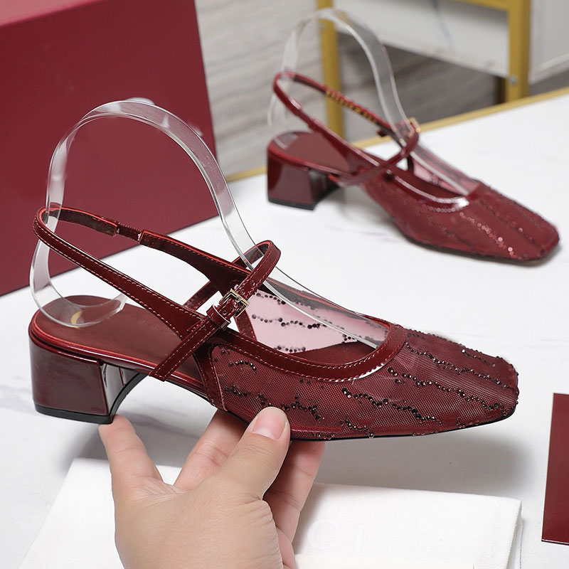 Womens crystal slingback pump designer new sandals womens summer sandals high quality hollow mesh surface fabric soft comfortable leather lining sandals