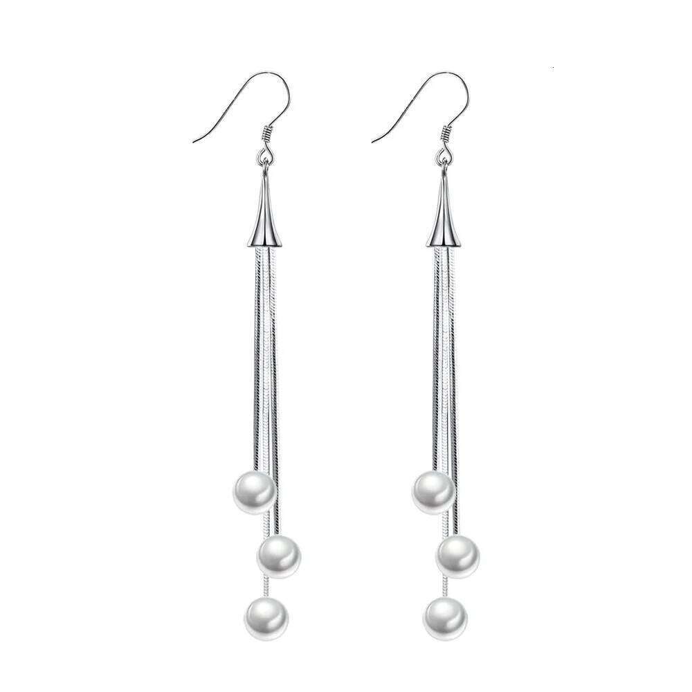 925 Sterling Silver Multi Pearl Earrings Ladies Fashion Simple Birthday Party Wedding Anniversary Jewelry Gift