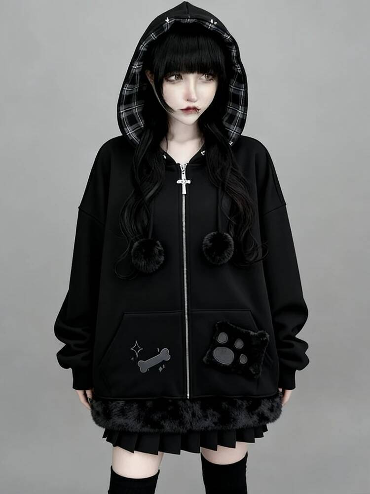 Bestseller Kawaii Ears Hooded Loose Jacket Vintage Pocket Cute Bow Coats Y2k Grunge Women Casual Aesthetic Jackets Japanese ddmytues