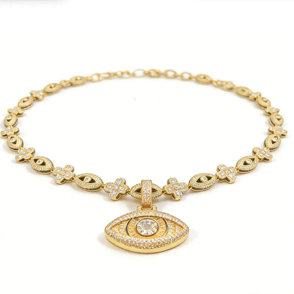 Men's Hip Hop Jewelry Set: 5A Zircon Cross Eye Pendant & Cuban Chain Necklace in Real Gold Plated, Gift for Concerts, Parties & Daily Wear