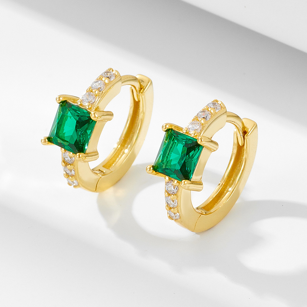 925 Sterling Silver Emerald Square Zircon for Women, European and American INS Style, Light Luxury Design, Cross-Border Exclusive Earrings