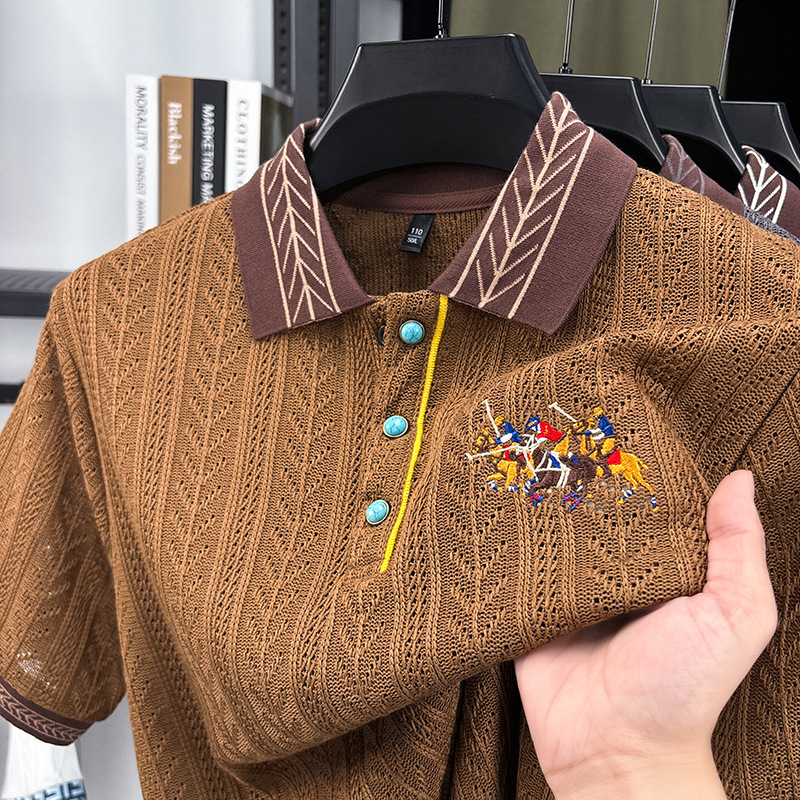 Luxury Brand Designer Clothes Hot-Selling Short-Sleeve T-Shirt For Men, Autumn Knitted Shirt With Embroidered Pattern, Color-Block Design, Suitable Fo
